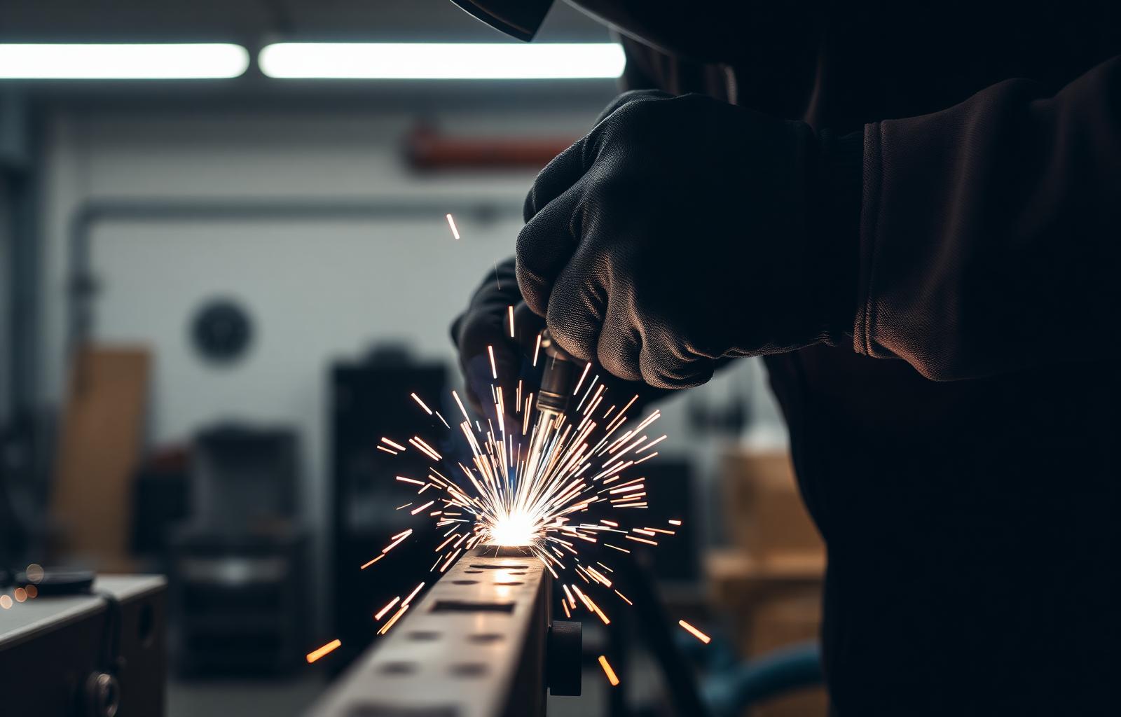 Skilled metal fabricator welding bespoke steelwork in a London workshop